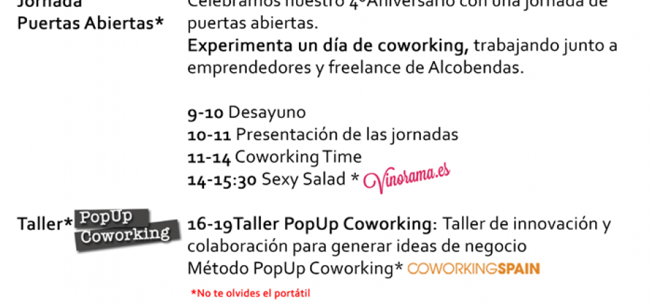 Workshop PopUp Coworking by Coworking Spain - Crea y prueba una idea de negocio en 3 horas